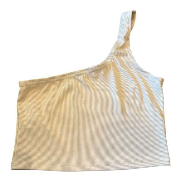 Shein Ribbed Cream One Shoulder Cropped Top Size M - Picture 2 of 3